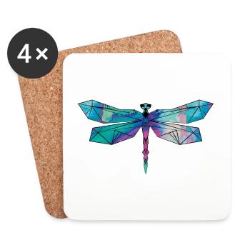 Dragon-fly aquarelle coloré géométrique - Dessous de verre (lot de 4) - blanc - Devant