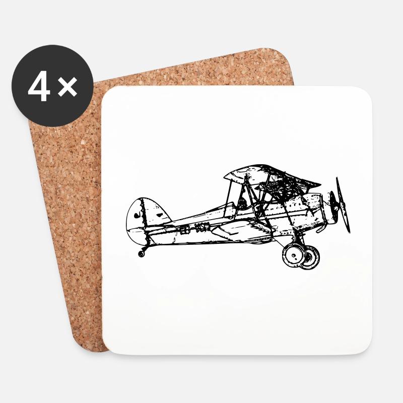 Flugzeug Doppeldecker - Untersetzer (4er-Set) - Weiß