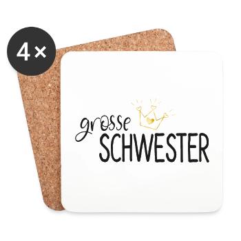 Grosse Schwester- goldene Krone - Untersetzer (4er-Set) - Weiß - Vorne