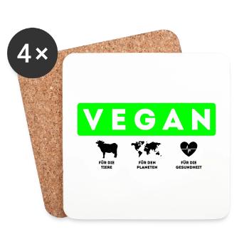 Vegan, Tiere Planeten Gesundheit - Untersetzer (4er-Set) - Weiß - Vorne