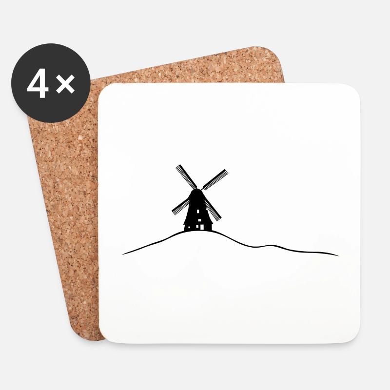windmühle, Holland, netherlands windmill landscape - Untersetzer (4er-Set) - Weiß
