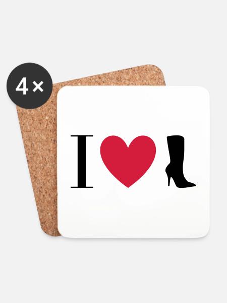 ★ Designfarben änderbar ★ I love Stiefel - Untersetzer (4er-Set) - Weiß