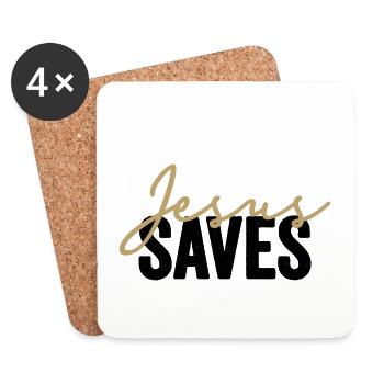 Jesus Saves In Den Farben Gold Und Schwarz - Untersetzer (4er-Set) - Weiß - Vorne