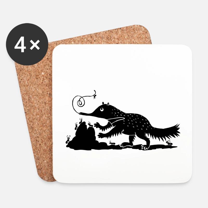 Ameisenbär mit Ameisen - Untersetzer (4er-Set) - Weiß