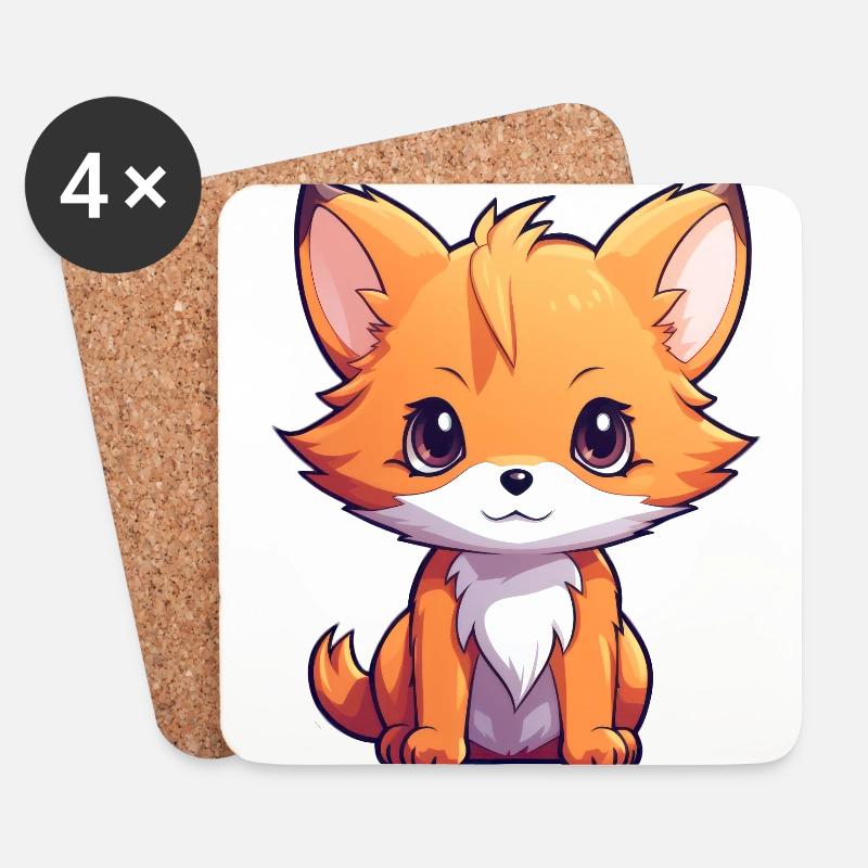 Fuchs Anime - Untersetzer (4er-Set) - Weiß