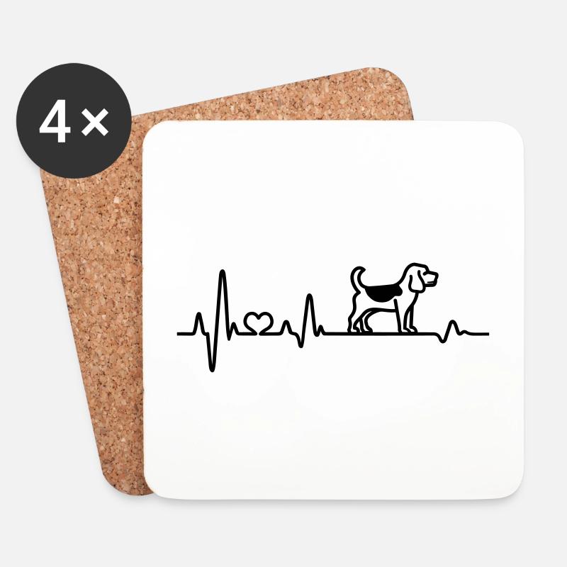 Beagle süßer Hund Herzfrequenz Herzschlag Liebe - Untersetzer (4er-Set) - Weiß