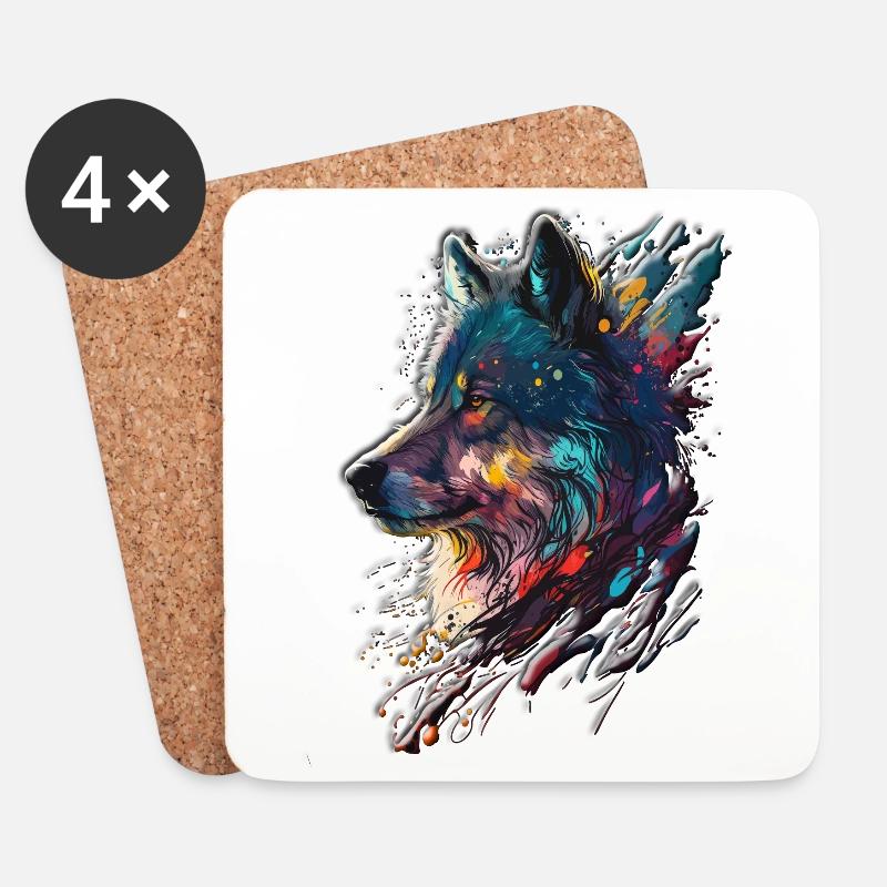 Paintful Eleganz Wild Wolf Bunt Colorful - Untersetzer (4er-Set) - Weiß
