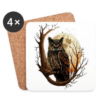 Hibou de pleine lune Hibou dans la forêt Noctambule - Dessous de verre (lot de 4) - blanc - Devant