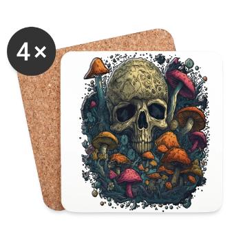 Skull Mushrooms Design Psychedelic Art Vibe Design - Untersetzer (4er-Set) - Weiß - Vorne