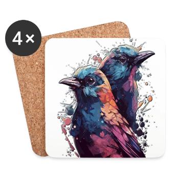 Hochglanz Design Vogel Vögel Bird Bunt Paar - Untersetzer (4er-Set) - Weiß - Vorne