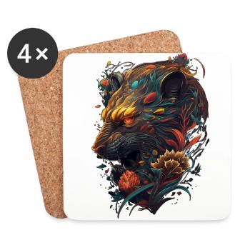 Wildtiger Cat colorful abstract Design - Coasters (set of 4) - white - Front