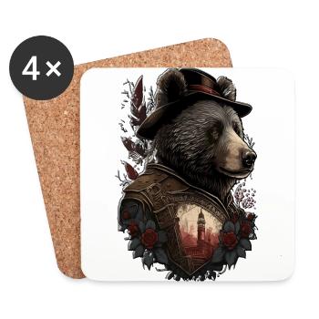 mysteriöser Bär Bear mit Hut Rose Feder - Untersetzer (4er-Set) - Weiß - Vorne