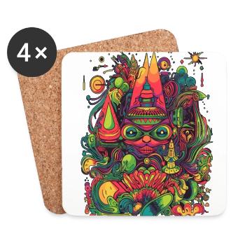 Painting creativ Psychedelic Trip Cat Illustration - Untersetzer (4er-Set) - Weiß - Vorne