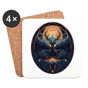 Deer Oval Vintage Design Mountain Mountains Montain - Coasters (set of 4) - white - Front