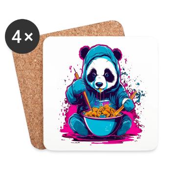 Panda manger Asie Ramen Nourriture Synthwave Design - Dessous de verre (lot de 4) - blanc - Devant