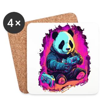 cute fat japanese panda gamer Play Consol - Coasters (set of 4) - white - Front