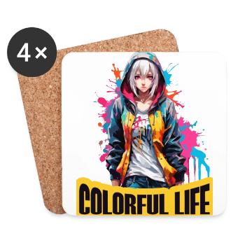 Fille d’anime avec des taches de couleur - Dessous de verre (lot de 4) - blanc - Devant