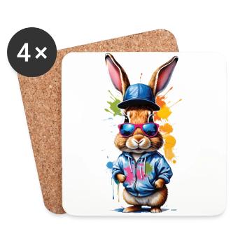 Osterhase bunt, süß und niedlich für Ostern - Untersetzer (4er-Set) - Weiß - Vorne