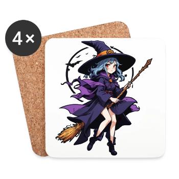 Halloween - Witch with Broom Horror Manga - Coasters (set of 4) - white - Front