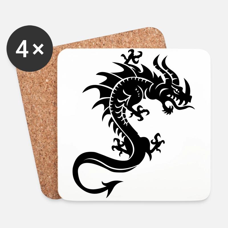 Drache, Dragon, Tribal - Untersetzer (4er-Set) - Weiß