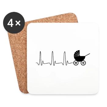 EKG Herzlinie Kinderwagen - Untersetzer (4er-Set) - Weiß - Vorne