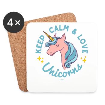 Keep Calm and Love Unicorns Blue Shirts - Coasters (set of 4) - white - Front