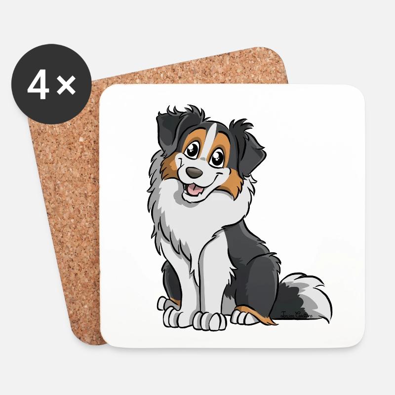 Schwarz Tricolor Australian Shepherd - Untersetzer (4er-Set) - Weiß