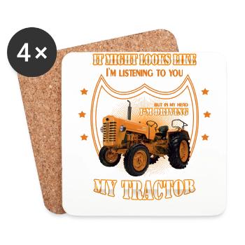 In my head I 'm driving my TRACTOR Trekker tractor - Coasters (set of 4) - white - Front