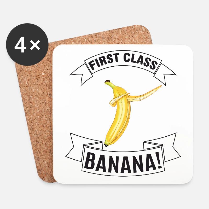 Statement: First class Banana - Color - Coasters (set of 4) - white
