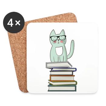 Bücher Katz Katzen Bücherworm Lesen Buch Hobby - Untersetzer (4er-Set) - Weiß - Vorne