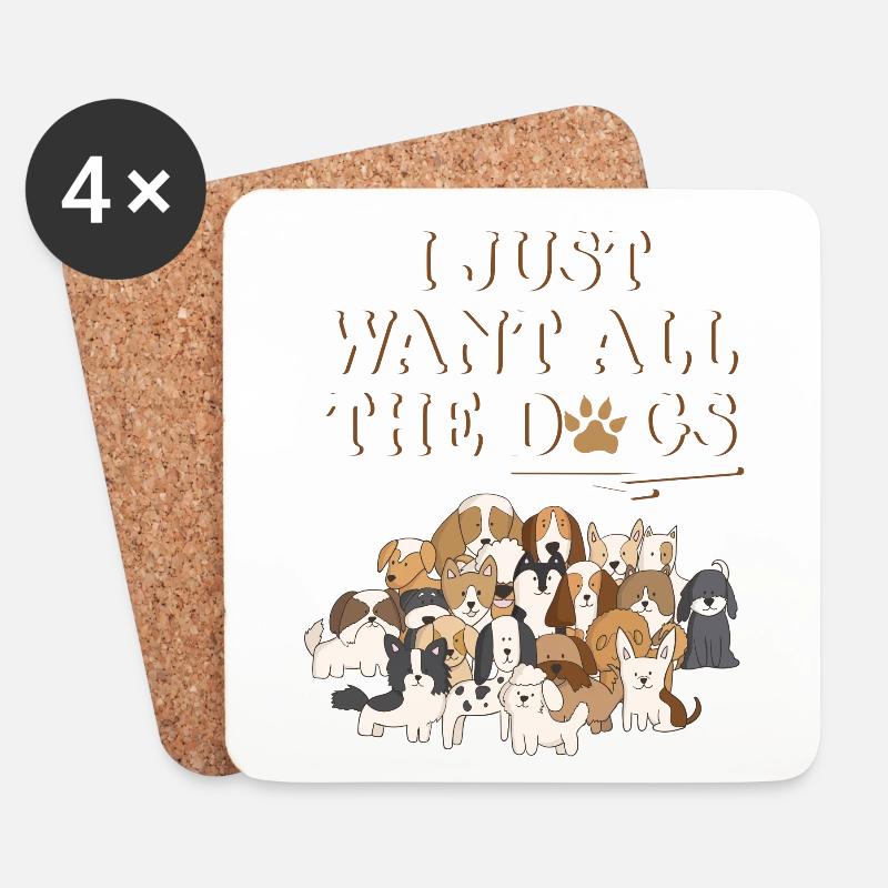 ICH WILL ALLE HUNDE! Hundefreund Hund Geschenk - Untersetzer (4er-Set) - Weiß