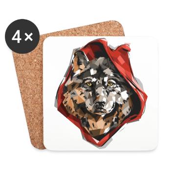 Animal Red Ridin Wolf Pun Graphic Design - Coasters (set of 4) - white - Front
