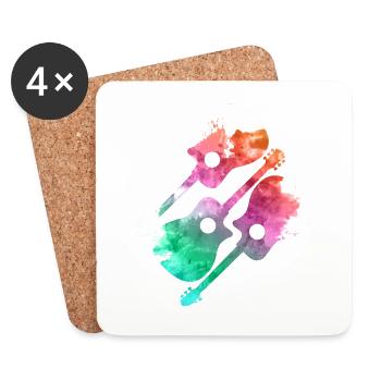 3 guitares colorées - Dessous de verre (lot de 4) - blanc - Devant