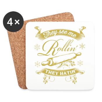 Drôle rouleau à pâtisserie de Noël biscuits de cuisson de la pâte - Dessous de verre (lot de 4) - blanc - Devant