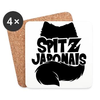 Japanische Spitz Silhouette - Untersetzer (4er-Set) - Weiß - Vorne