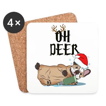 Français cadeau bouledogue Fête de Noël - Dessous de verre (lot de 4) - blanc - Devant
