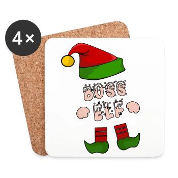 patron; Chef de cuisine; onze; elfe; Cadeau de Noël d'Elf - Dessous de verre (lot de 4) - blanc - Devant