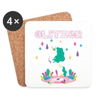 Ich steh mit beiden Beinen fest im Glitzer Einhorn - Untersetzer (4er-Set) - Weiß - Vorne
