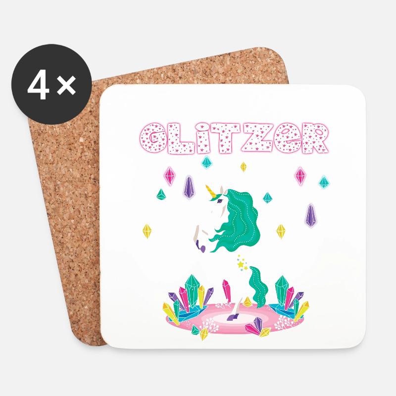 Ich steh mit beiden Beinen fest im Glitzer Einhorn - Untersetzer (4er-Set) - Weiß