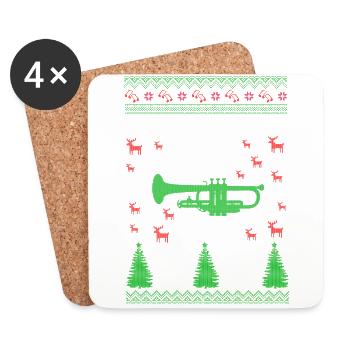 Trumpet Ugly Christmas Jumper - Untersetzer (4er-Set) - Weiß - Vorne