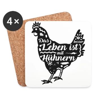 Huhn | Henne | Das leben ist besser mit Hühnern - Untersetzer (4er-Set) - Weiß - Vorne