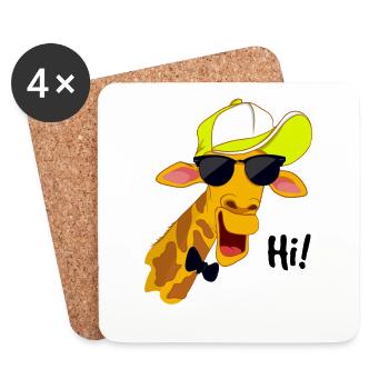 Hipster Giraffe dit Salut! - Chemise fraîche de girafe - Dessous de verre (lot de 4) - blanc - Devant