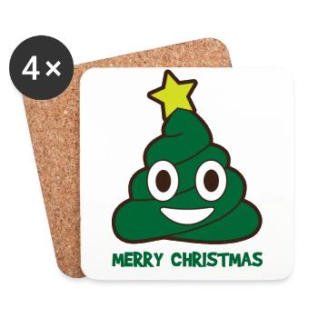 Poop Emoji Christmas Tree Merry Christmas Holiday - Coasters (set of 4) - white - Front