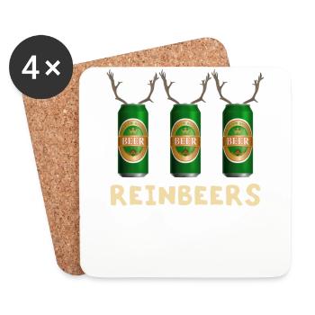 Reinbeers Funny Beer Cans Reindeer Christmas - Coasters (set of 4) - white - Front
