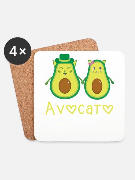 Avogato Avocado Cat Shirt - Coasters (set of 4) - white