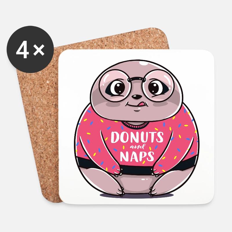 Faultier Donut Schlaf lustig Geschenk Geburtstag - Untersetzer (4er-Set) - Weiß