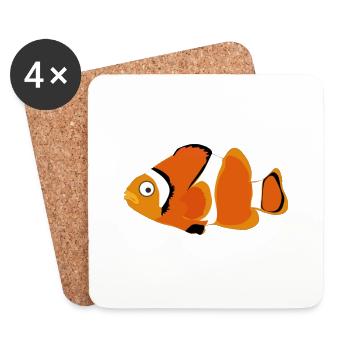 Cute Funny Cute Fish Comic Drawing T-Shirt - Coasters (set of 4) - white - Front