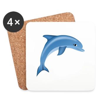 Cute Funny Cute Dolphin Comic Drawing T-Shirt - Coasters (set of 4) - white - Front