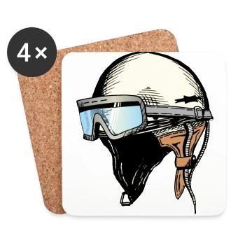 DDR Helm mit Brille - Untersetzer (4er-Set) - Weiß - Vorne