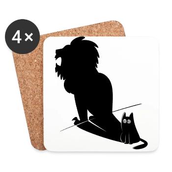 Furry Cat & Lion Shadow Design - Coasters (set of 4) - white - Front